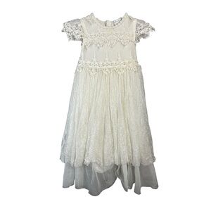 Trish Scully Elegant White Lace Kids Formal Dress - Size 5
